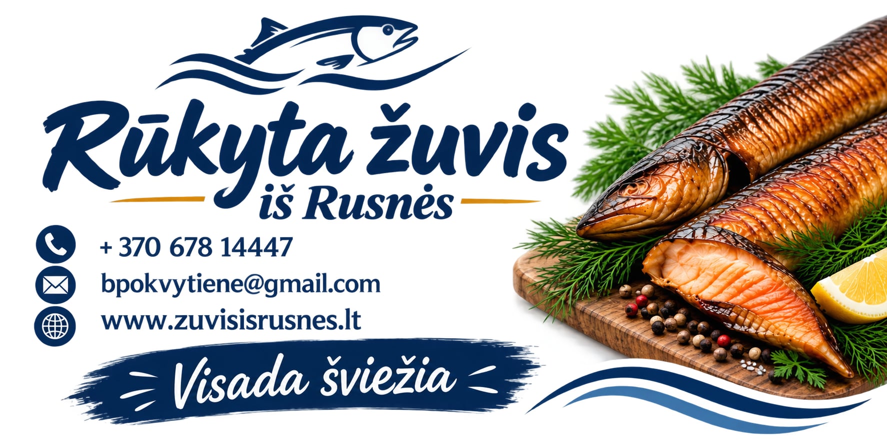 Rūkyta žuvis iš Rusnės – prekės ženklo vizualas su rūkyta žuvimi